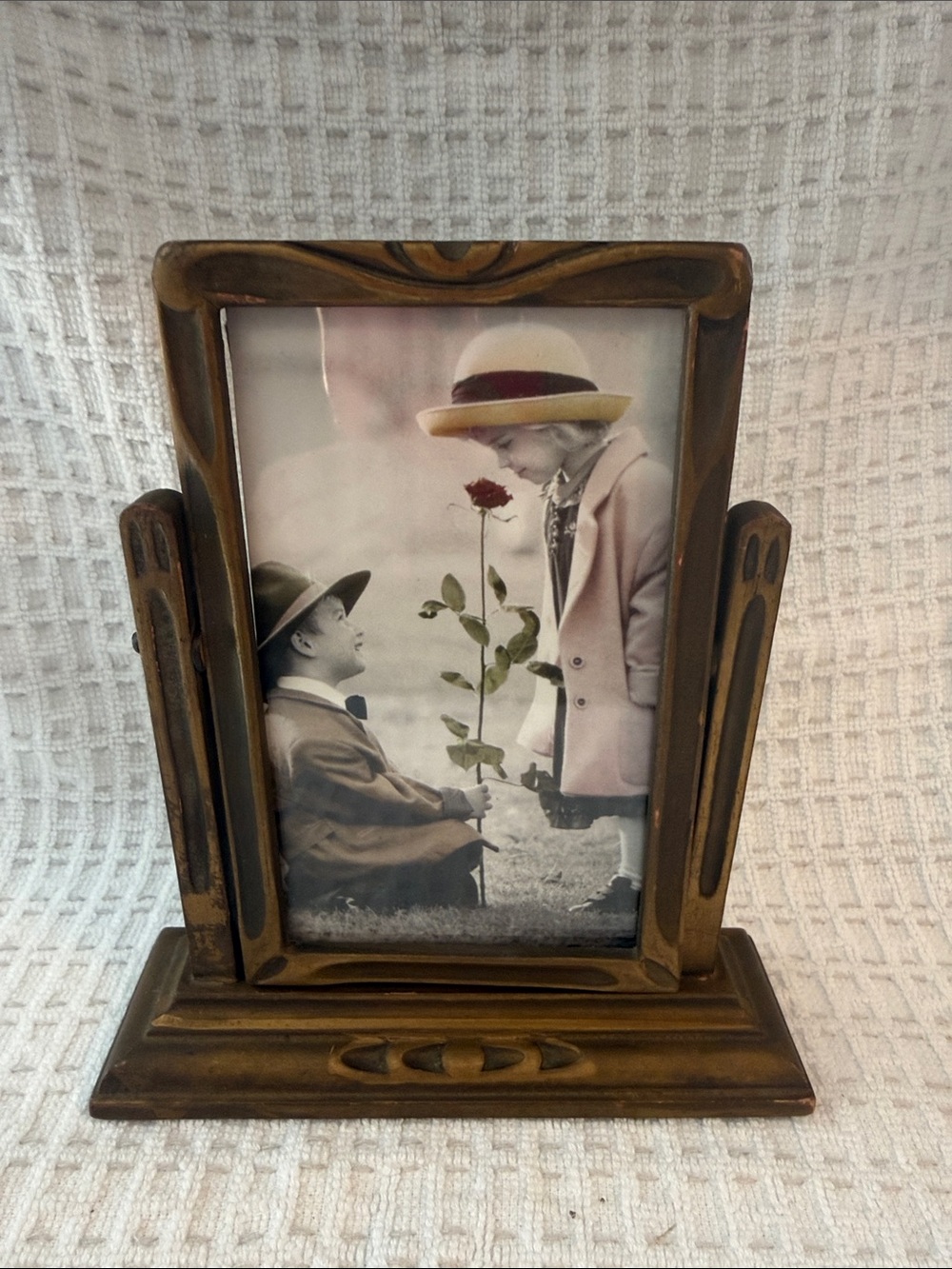 Vintage wood swivel gold bronzed picture frame